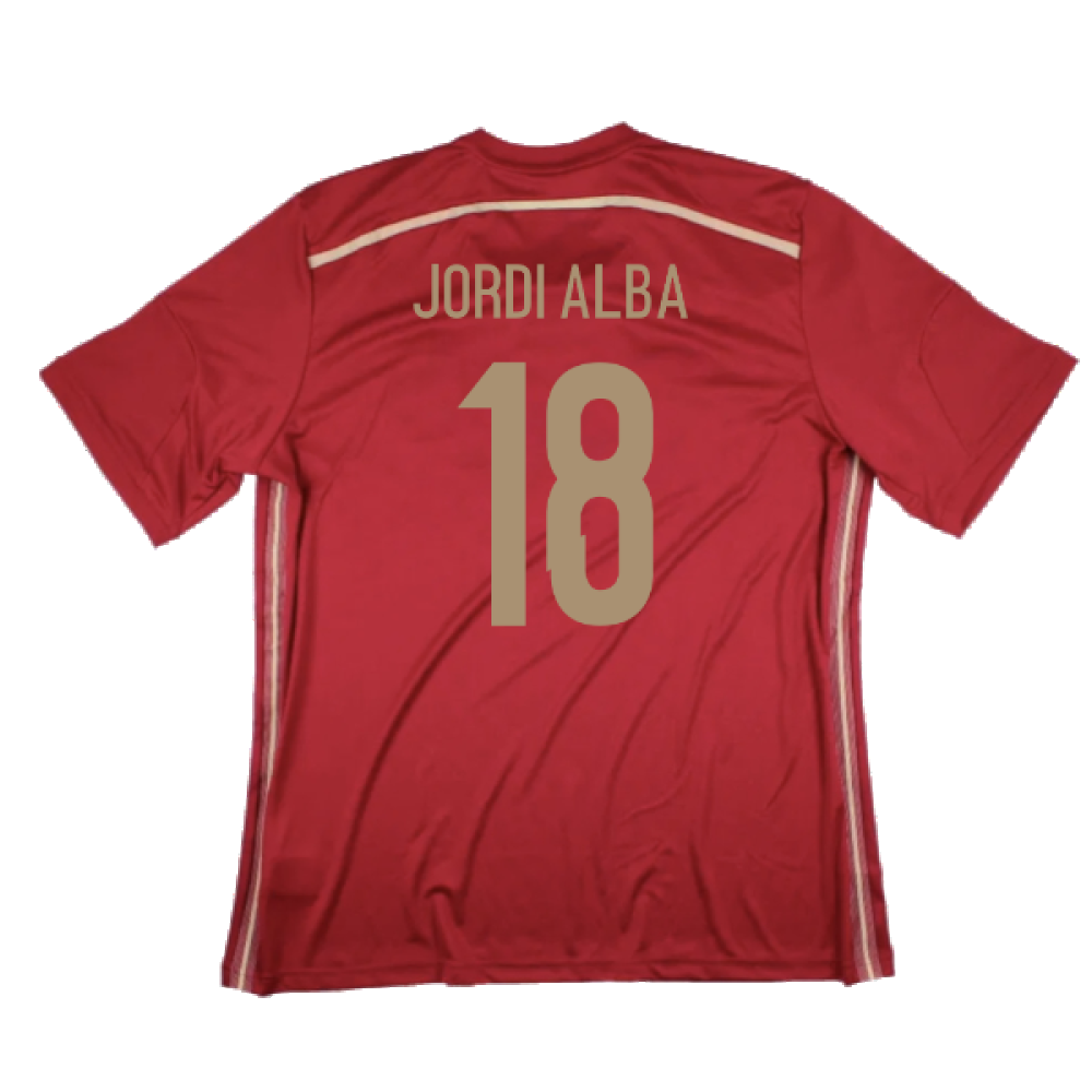 Spain 2014-2015 Home Shirt (World Cup Badge) (L) (Mint) (Jordi Alba 18)_1