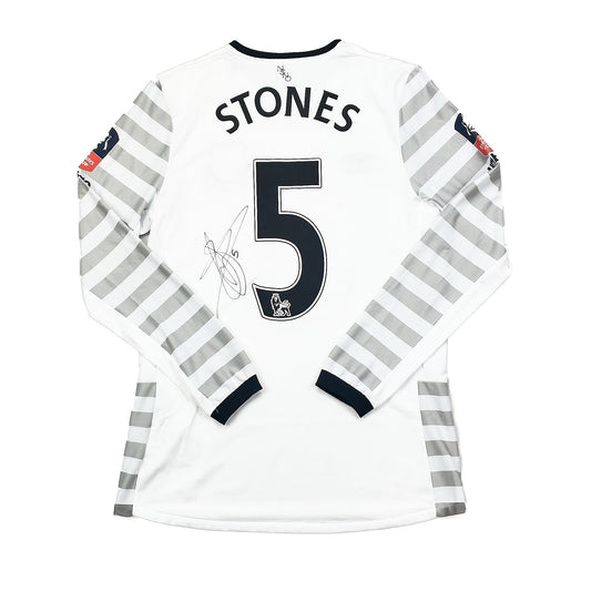 2015/16 EVERTON STONES #5 *MATCH ISSUE + SIGNED* L/S CUP AWAY SHIRT (M) UMBRO