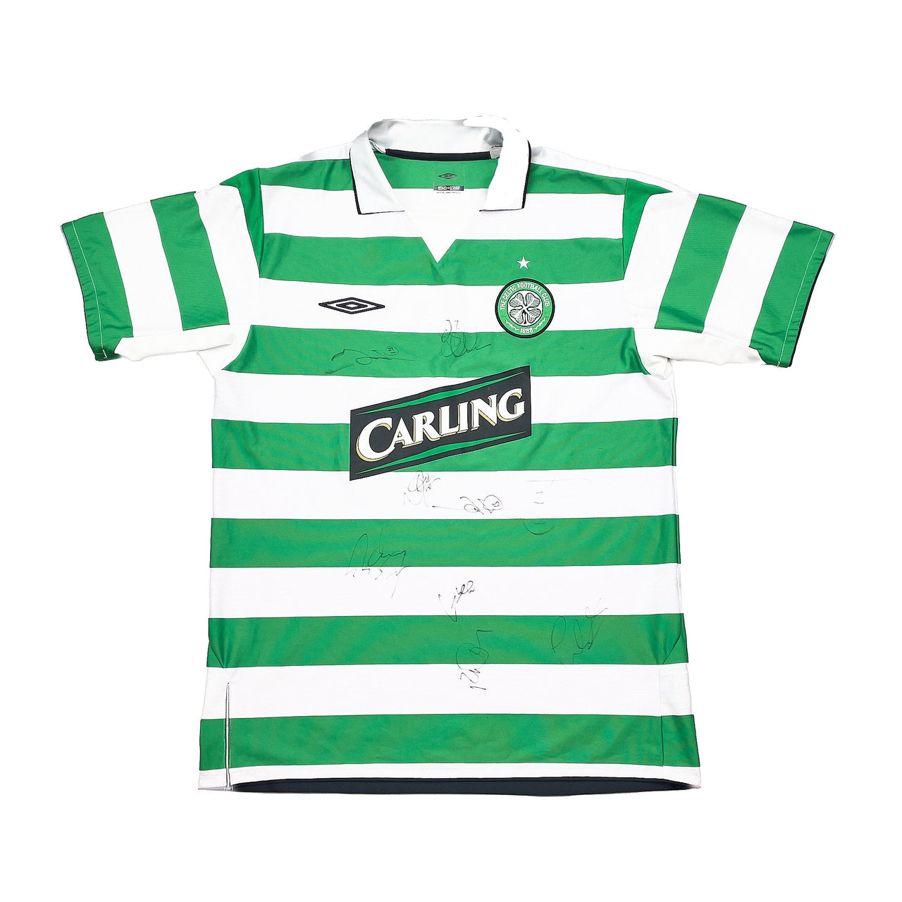2004/05 CELTIC JUNINHO #7 *SQUAD SIGNED* HOME SHIRT (L) UMBRO, Cult Kits