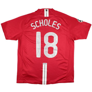 Manchester United 2007-09 Home Shirt (Scholes #18) (L) (Very Good)_0