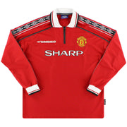 1998-99 Manchester United Umbro Heimtrikot Langarm XL