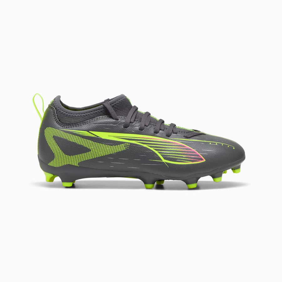 Puma Ultra 5 Match FG/AG Jnr Fußballschuhe – Mattes gealtertes Silber/Gelb Alert/Puma gealtertes Silber
