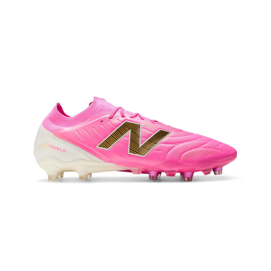 New Balance Tekela V5 Elite Low FG Fußballschuhe - Pink Heat/Metallic Gold/Pink Satin