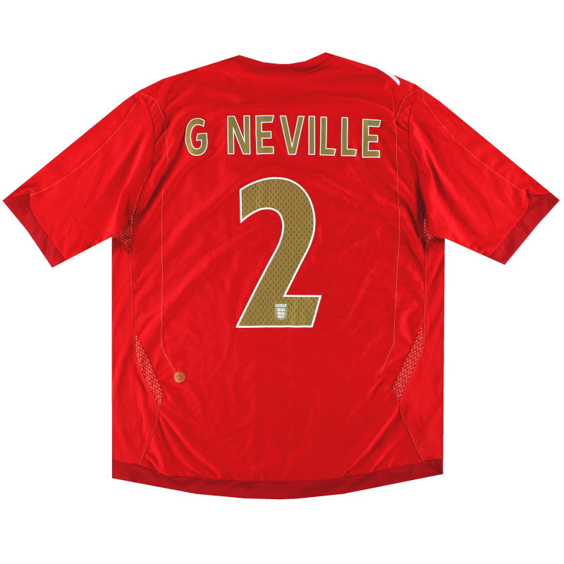 2006-08 England Umbro Auswärtstrikot G Neville #2 XL