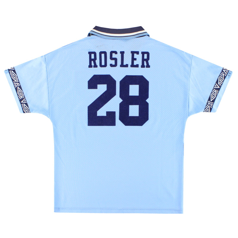 1993-95 Manchester City Umbro 'Signiertes' Heimtrikot Rosler #28 M