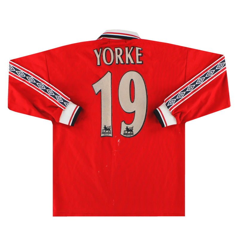 1998-00 Manchester United Umbro Heimtrikot Yorke #19 L/S L.Boys