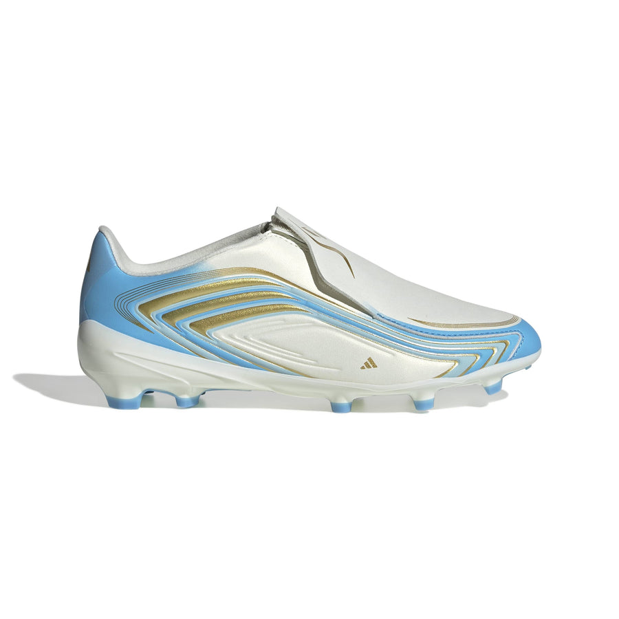 adidas F50 League Messi FG/AG Laceless Jnr Fußballschuhe - Ivory/Semi Blue Burst/Icey Blue
