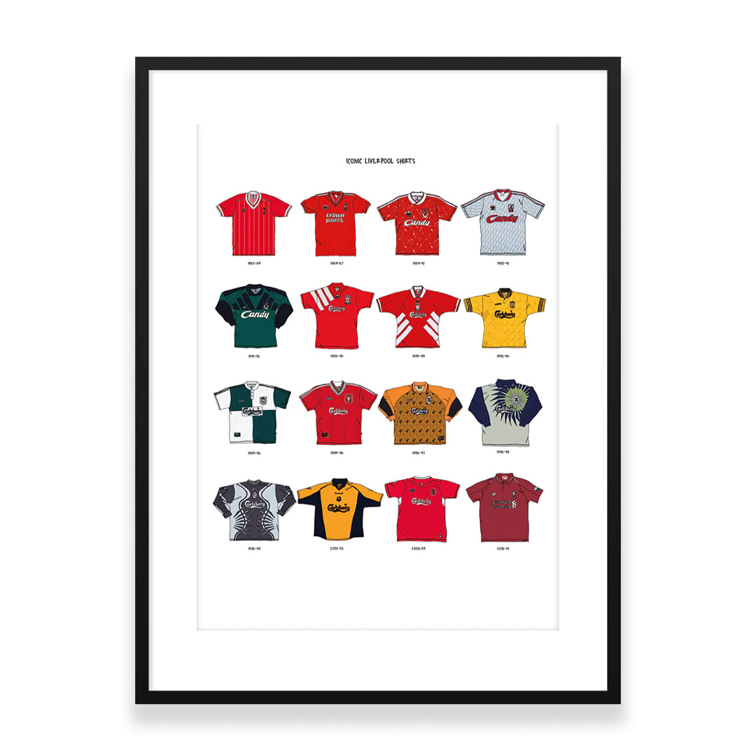 ICONIC LIVERPOOL SHIRTS A3 PRINT