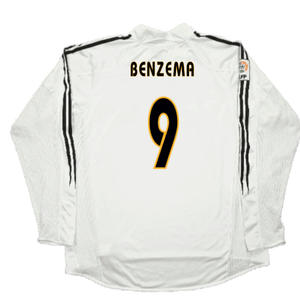 Real Madrid 2003-04 Home Long Sleeve Shirt (M) (Mint) (Benzema 9)_1