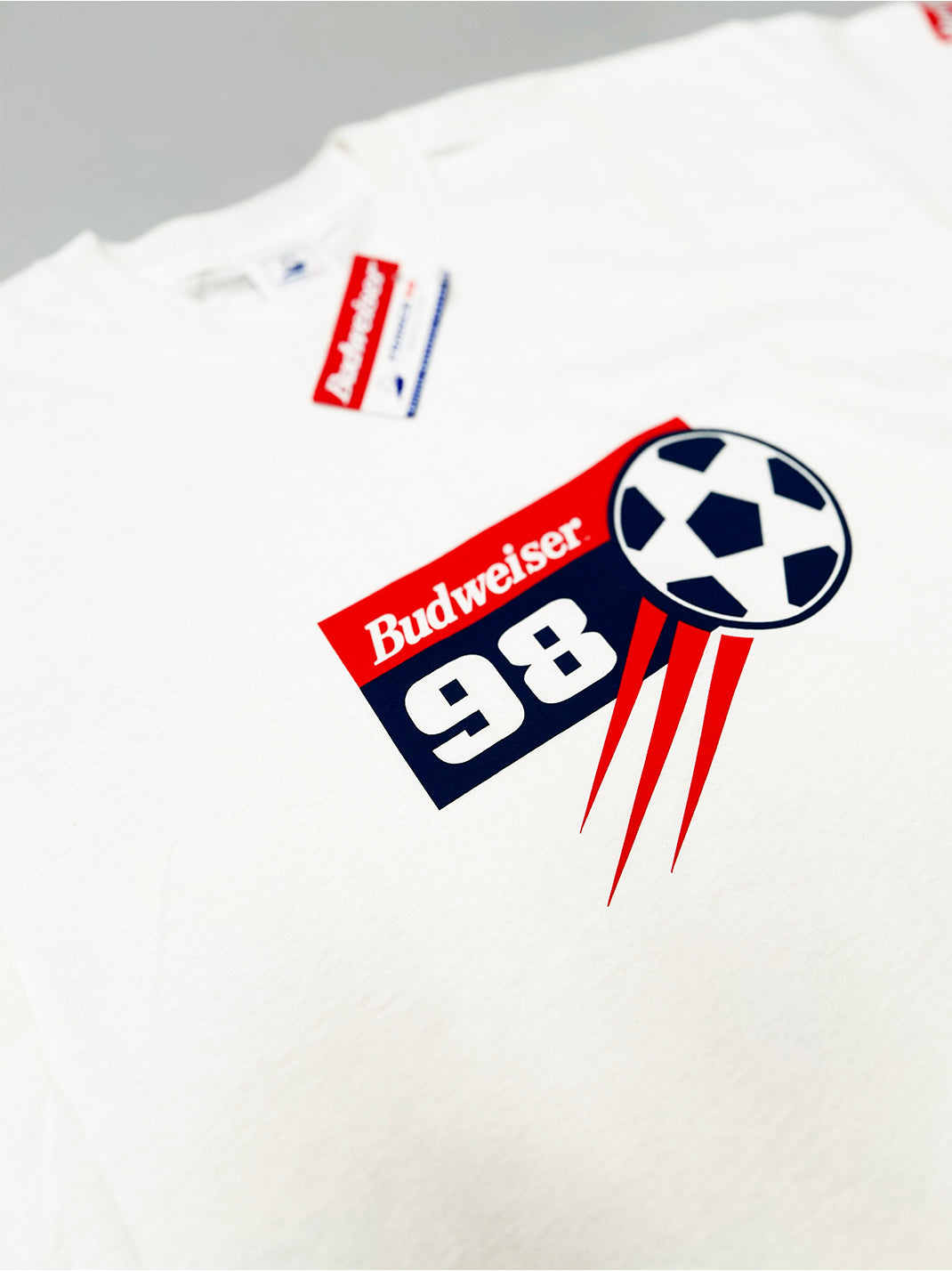 CULT KITS - 1998 FRANCE 98 BUDWEISER WORLD CUP *BNWT* T-SHIRT (L) OM