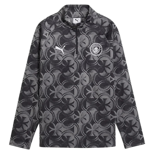 2025-2026 Man City Warm Up 1/4 Zip Top (Black) - Kids_0