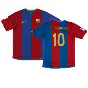 Barcelona 2006-07 Home Shirt (Sponsorless) (Excellent) (Ronaldinho 10)_0