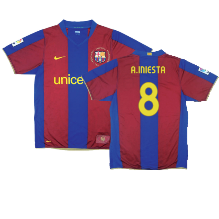 Barcelona 2007-08 Home Shirt (L) (Excellent) (A.Iniesta 8)