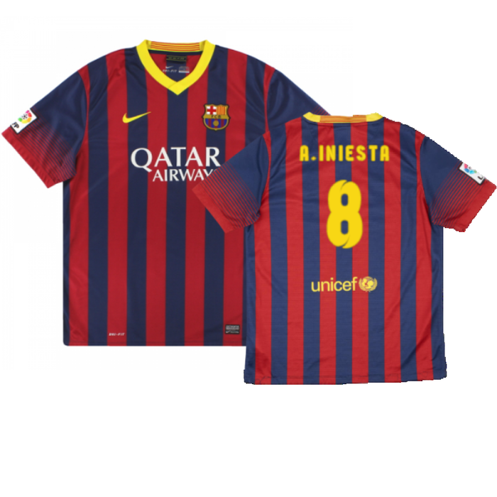 Barcelona 2013-14 Home Shirt (Very Good) (A.Iniesta 8)