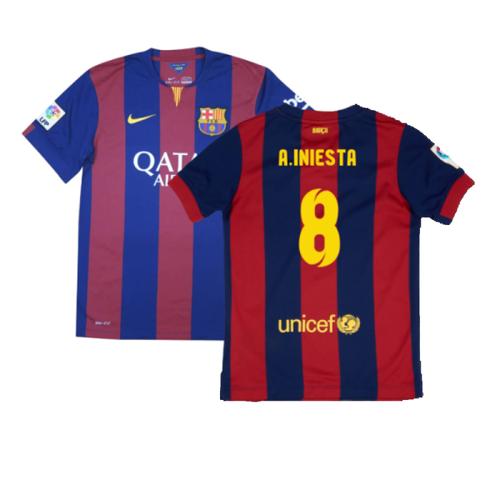 Barcelona 2014-15 Home Shirt (XL Boys) (Very Good) (A.Iniesta 8)