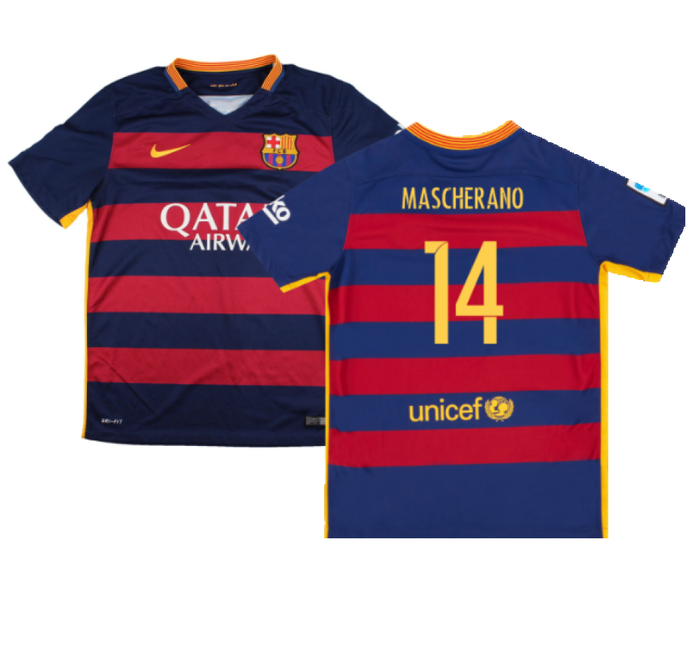 Barcelona 2015-16 Home Shirt (2XL) (Mint) (Mascherano 14)