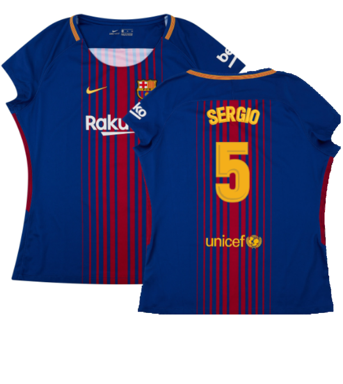 Barcelona 2017-18 Home Shirt (Womens) (M) (Mint) (Sergio 5)