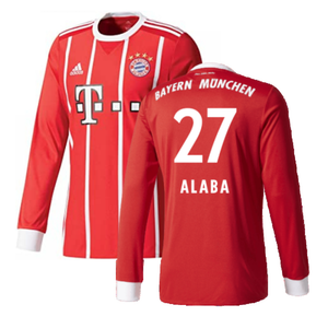 Bayern Munich 2017-18 Home Long Sleeve Shirt (XL) (Excellent) (Alaba 27)_0