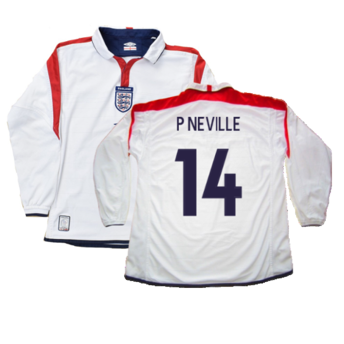 England 2003-05 Long Sleeved Home Shirt (L) (Excellent) (P Neville 14)