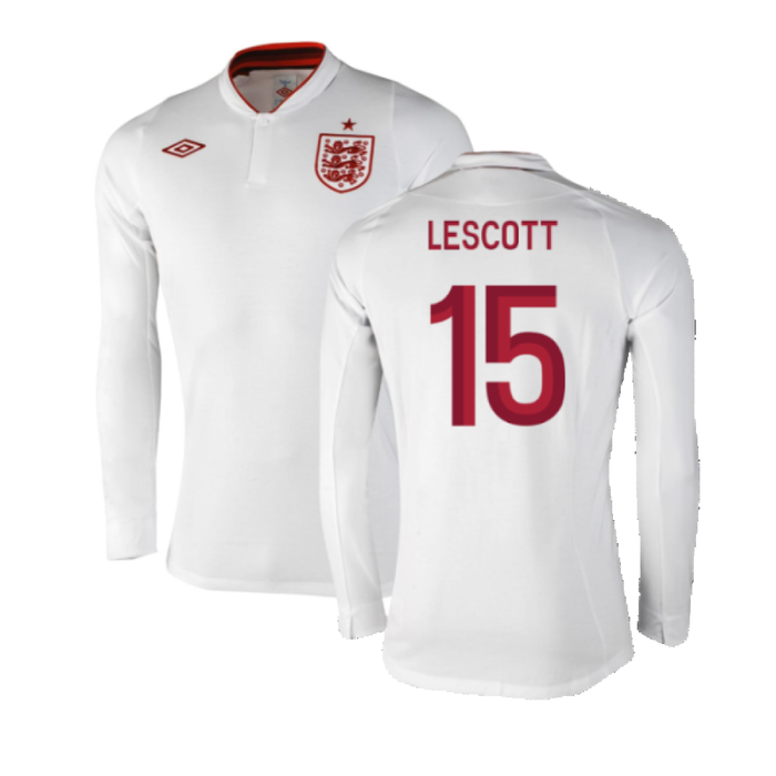 England 2012-13 Long Sleeve Home Shirt (L) (Fair) (Lescott 15)