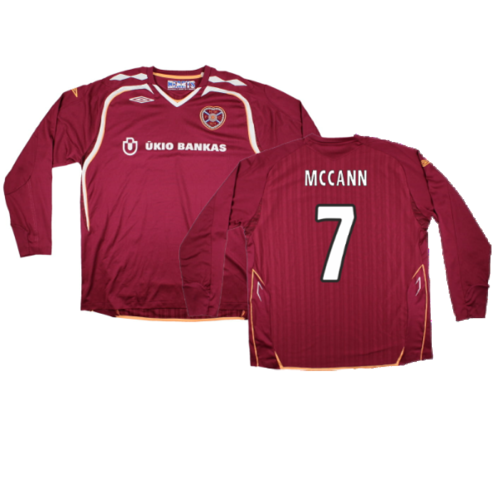 Hearts 2007-08 Long Sleeve Home Shirt (XXL) (Excellent) (McCann 7)_0
