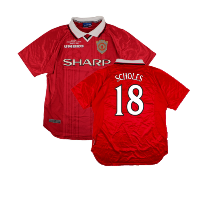 Manchester United 1999-00 European Home Shirt (L) (Excellent) (Scholes 18)