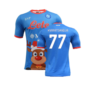 Napoli 2022-23 Special Edition Christmas Shirt (S) (Excellent) (Kvaratskhelia 77)_0