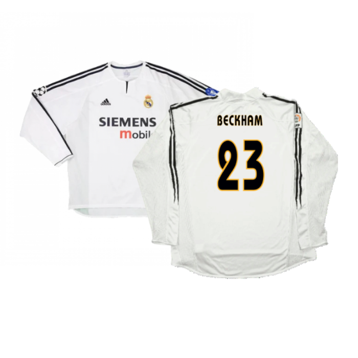 Real Madrid 2003-04 Home Long Sleeve Shirt (M) (Mint) (Beckham 23)