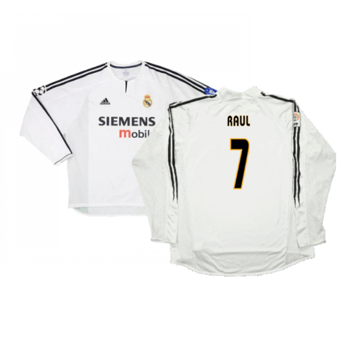 Real Madrid 2003-04 Home Long Sleeve Shirt (M) (Mint) (Raul 7)