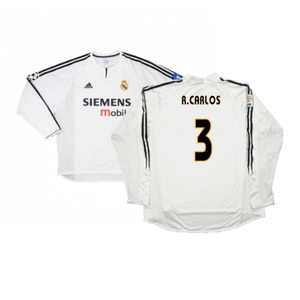 Real Madrid 2003-04 Home Long Sleeve Shirt (M) (Mint) (R.Carlos 3)_0