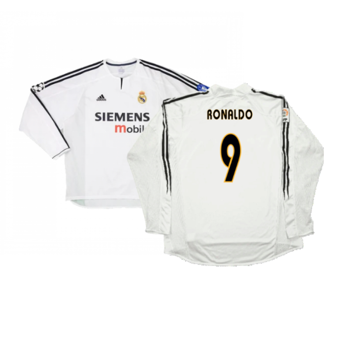 Real Madrid 2003-04 Home Long Sleeve Shirt (M) (Mint) (Ronaldo 9)