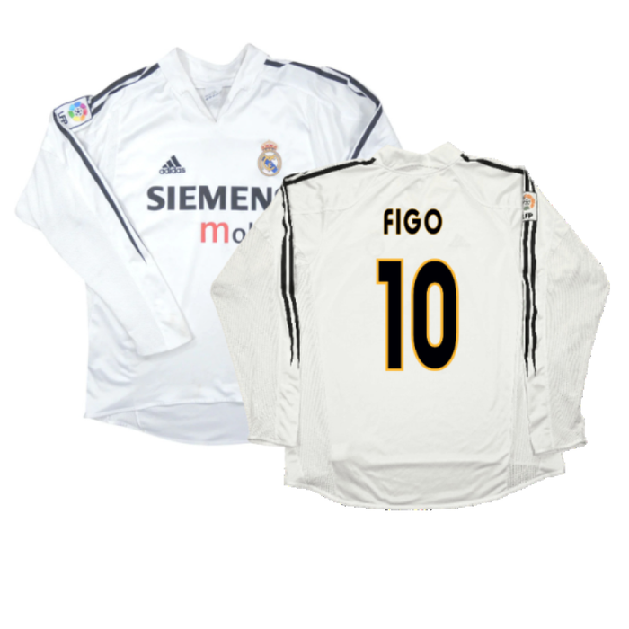 Real Madrid 2004-05 Long Sleeve Home Shirt (M) (Excellent) (Figo 10)