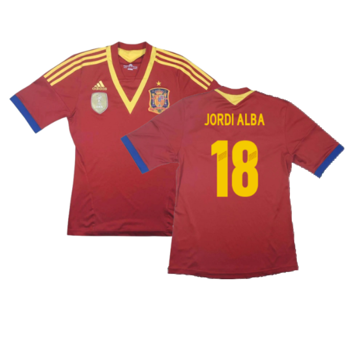 Spain 2013-14 Home Shirt (Excellent) (Jordi Alba 18)