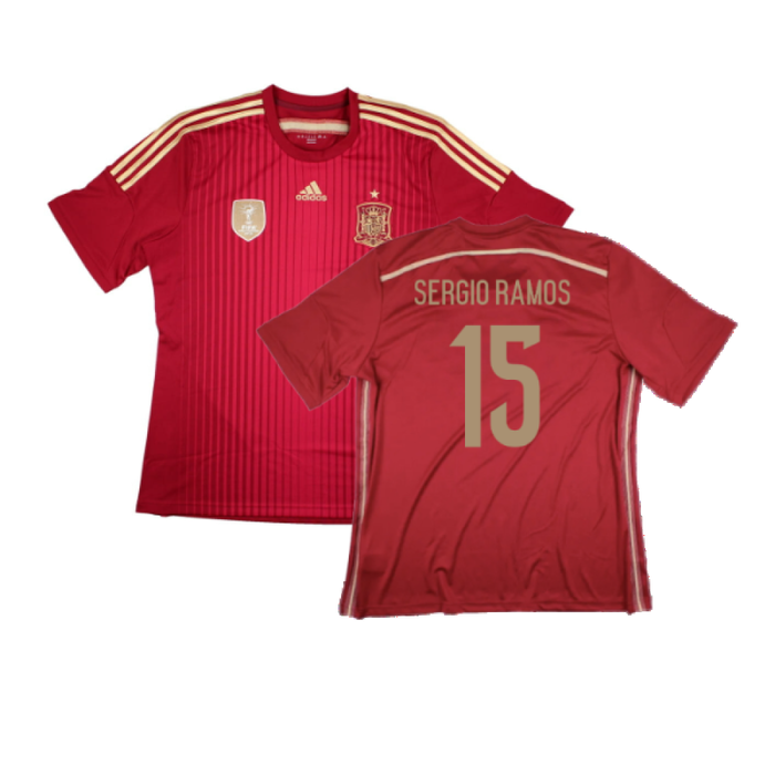 Spain 2014-2015 Home Shirt (World Cup Badge) (L) (Mint) (Sergio Ramos 15)